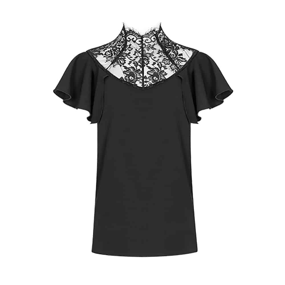 BLACK FITTED LACE T-SHIRT
