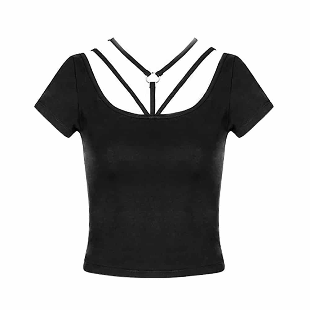 BLACK FITTED OPEN BACK T-SHIRT