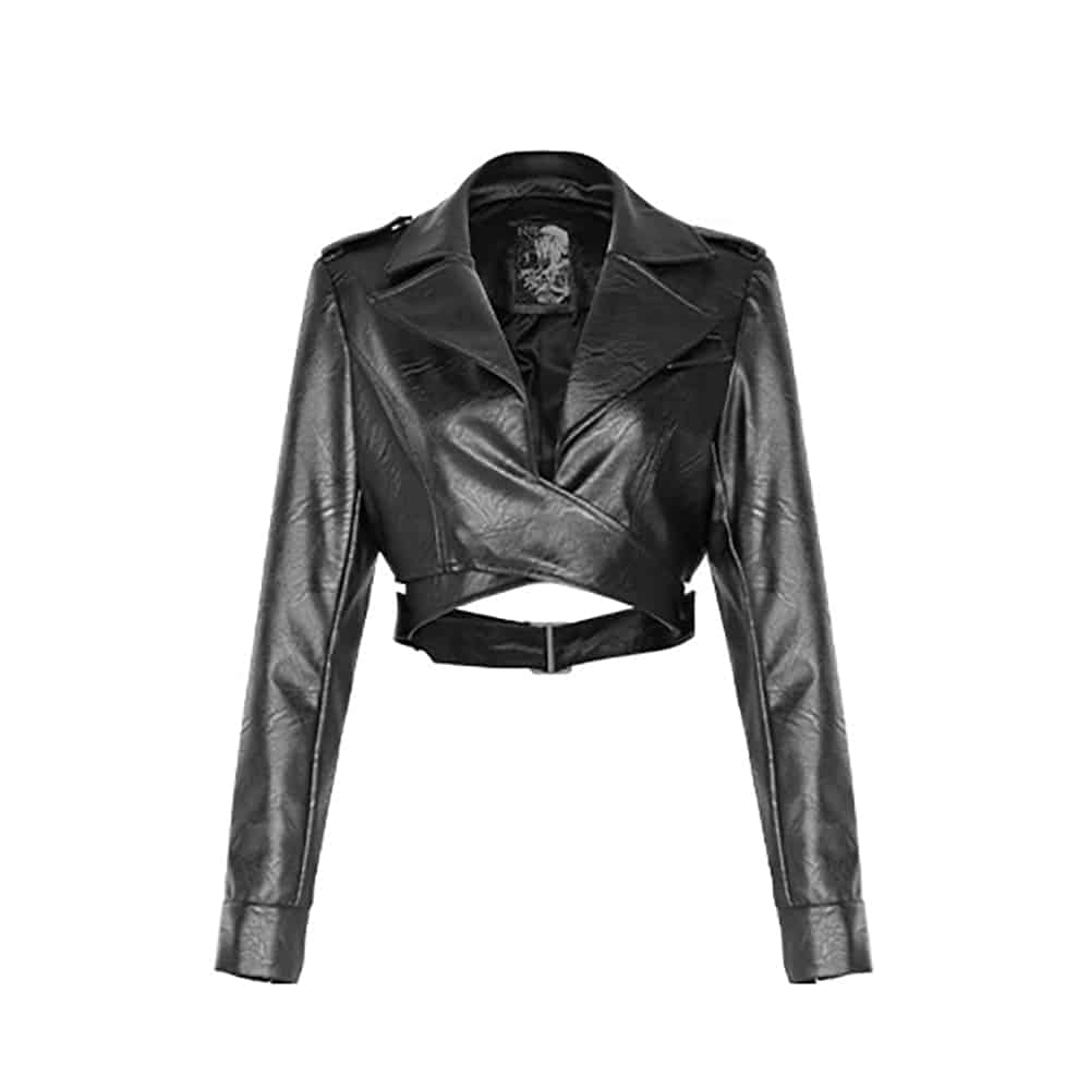 BLACK FITTED PU LEATHER CROP JACKET