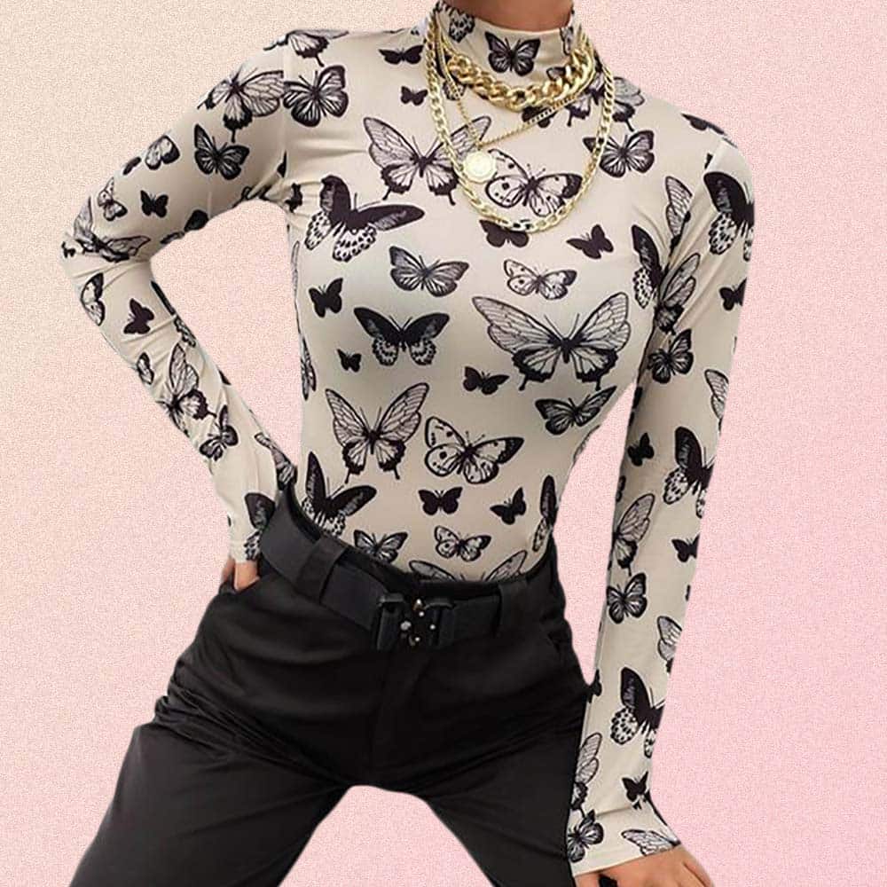 BUTTERFLY PRINT LONG SLEEVE TOP