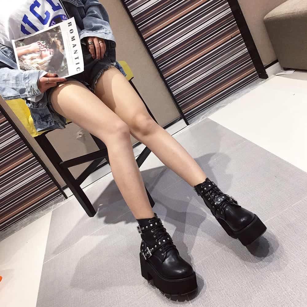HIGH PLATFORM STRAPPY ANKLE BOOTS