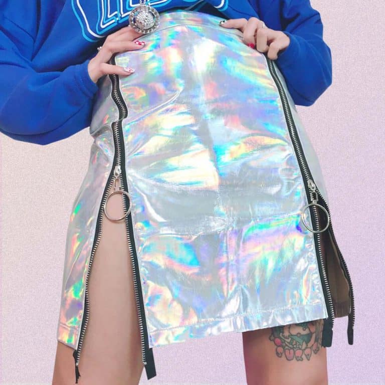 HOLOGRAPHIC DOUBLE SIDED ZIPPER CUTOUT MINI SKIRT | Goth Aesthetic Shop