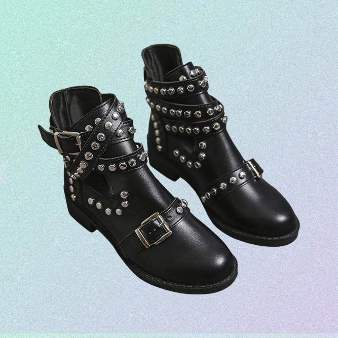 STUDDED STRAPPY ANKLE BOOTS
