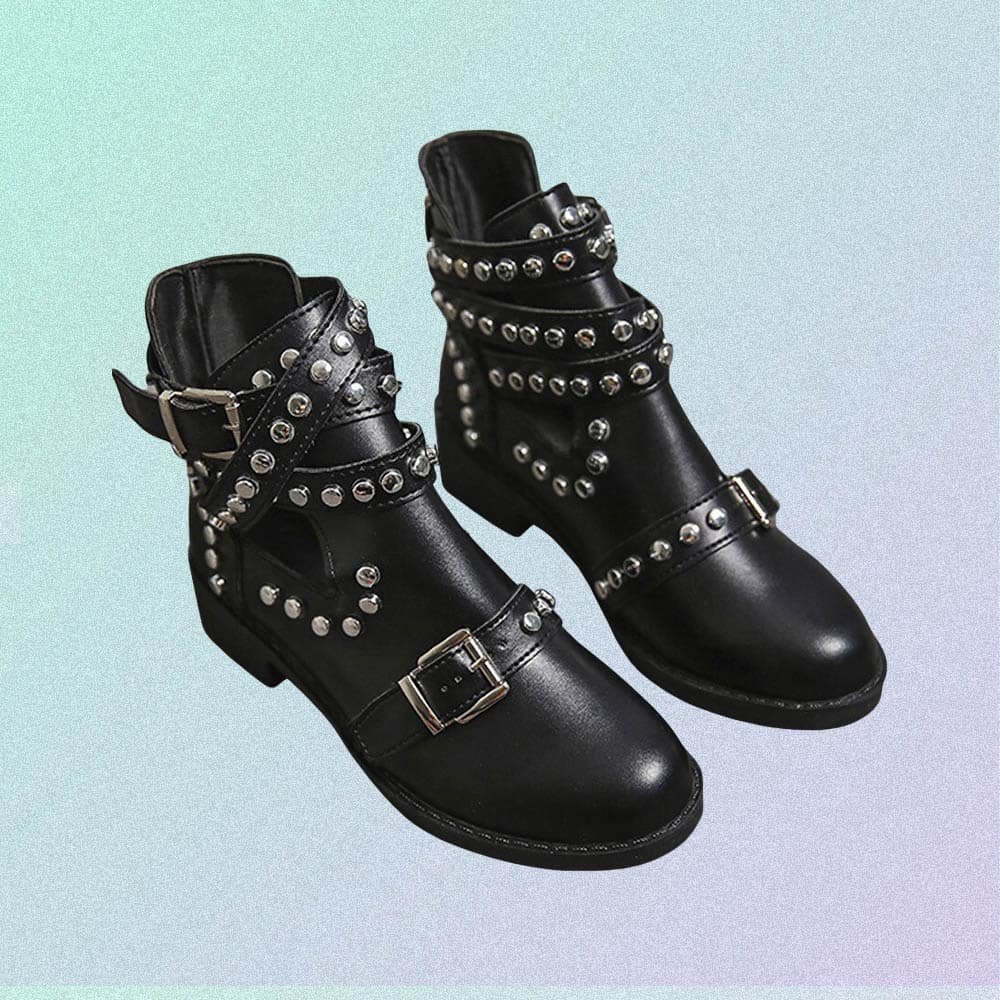 STUDDED STRAPPY ANKLE BOOTS