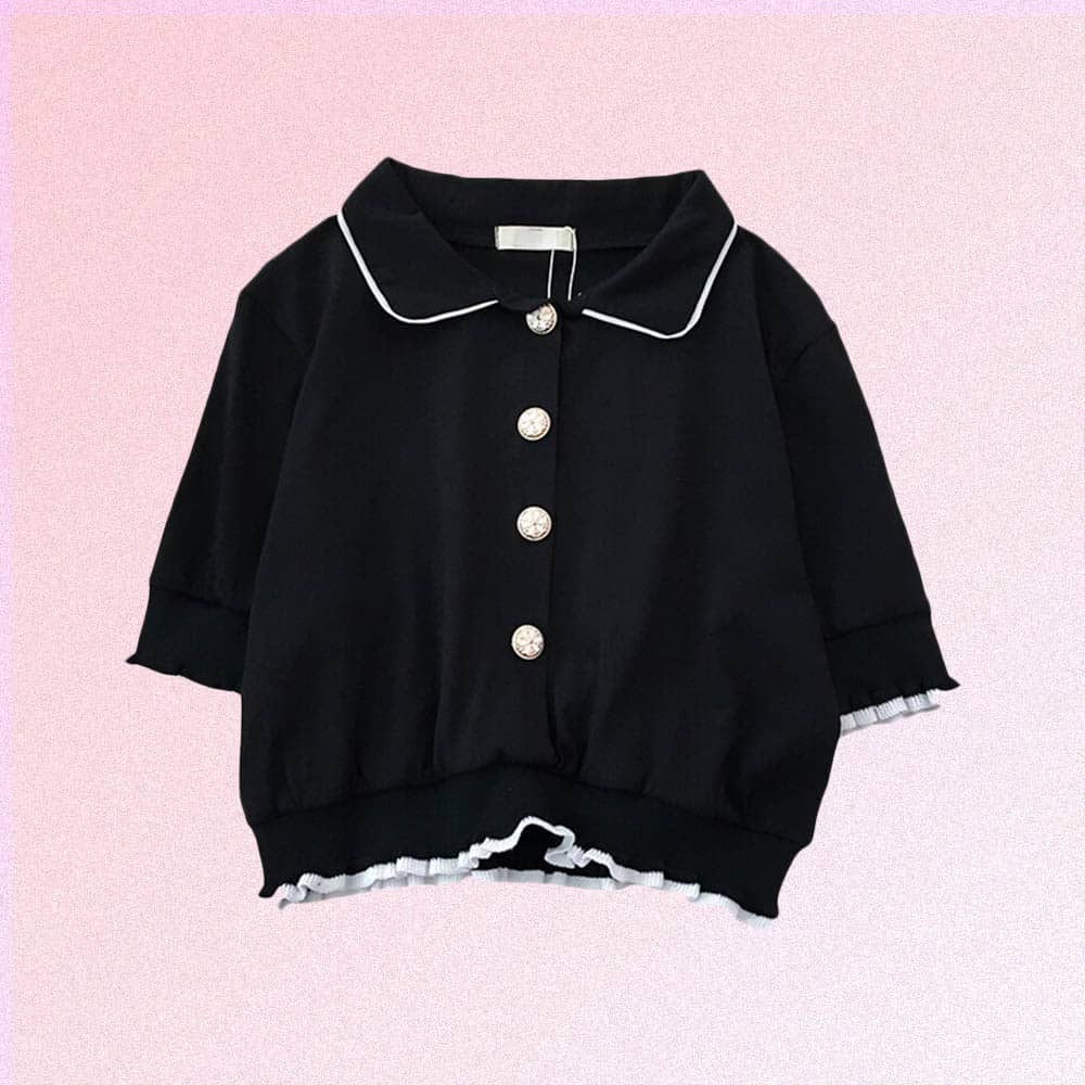BLACK SHORT SLEEVE SHIRT WITH BUTTONS