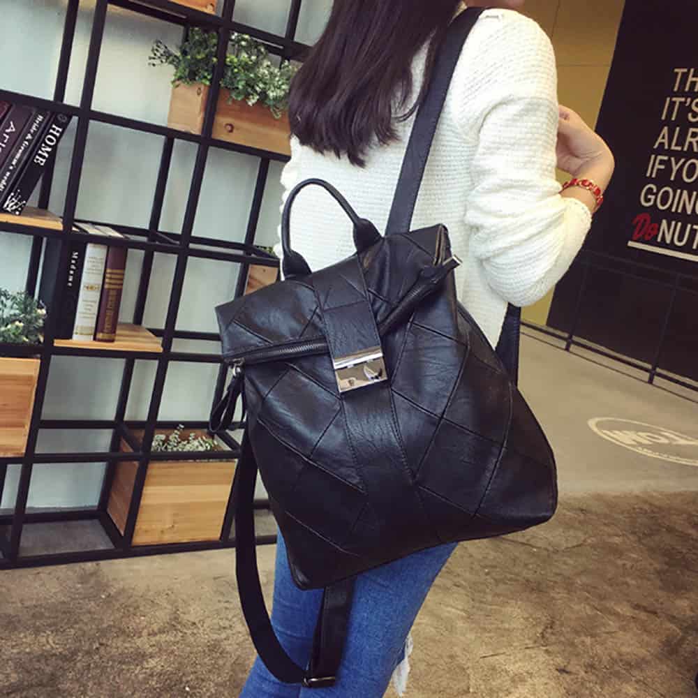 BLACK AESTHETIC PU LEATHER BACKPACK