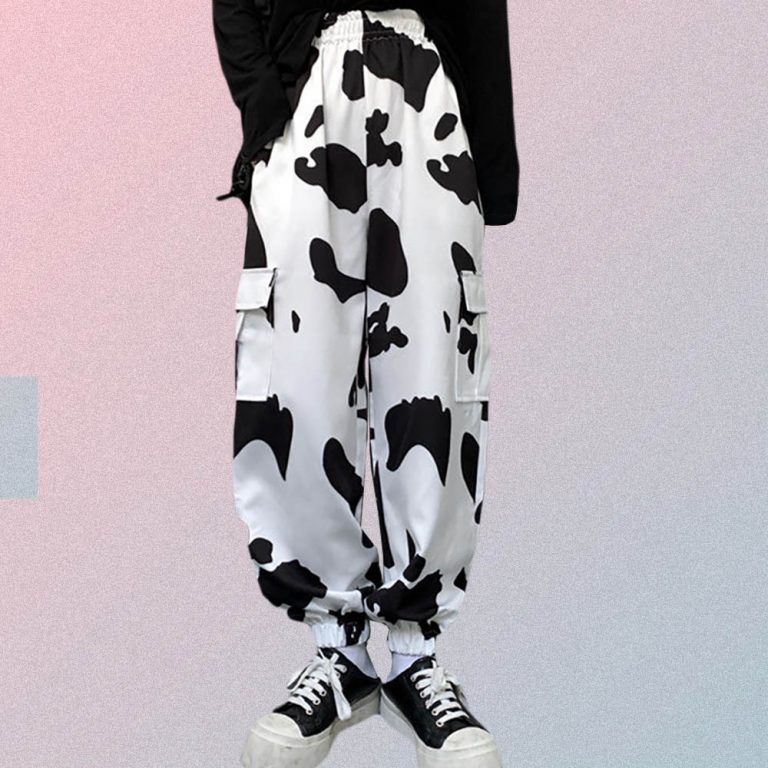 COW PRINT OVERSIZED PANTS WITH POCKETS | Goth Aesthetic Shop