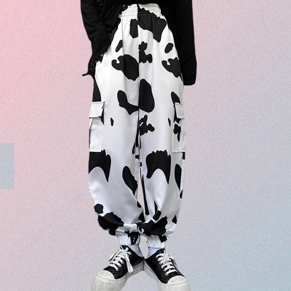 COW PRINT OVERSIZED PANTS WITH POCKETS
