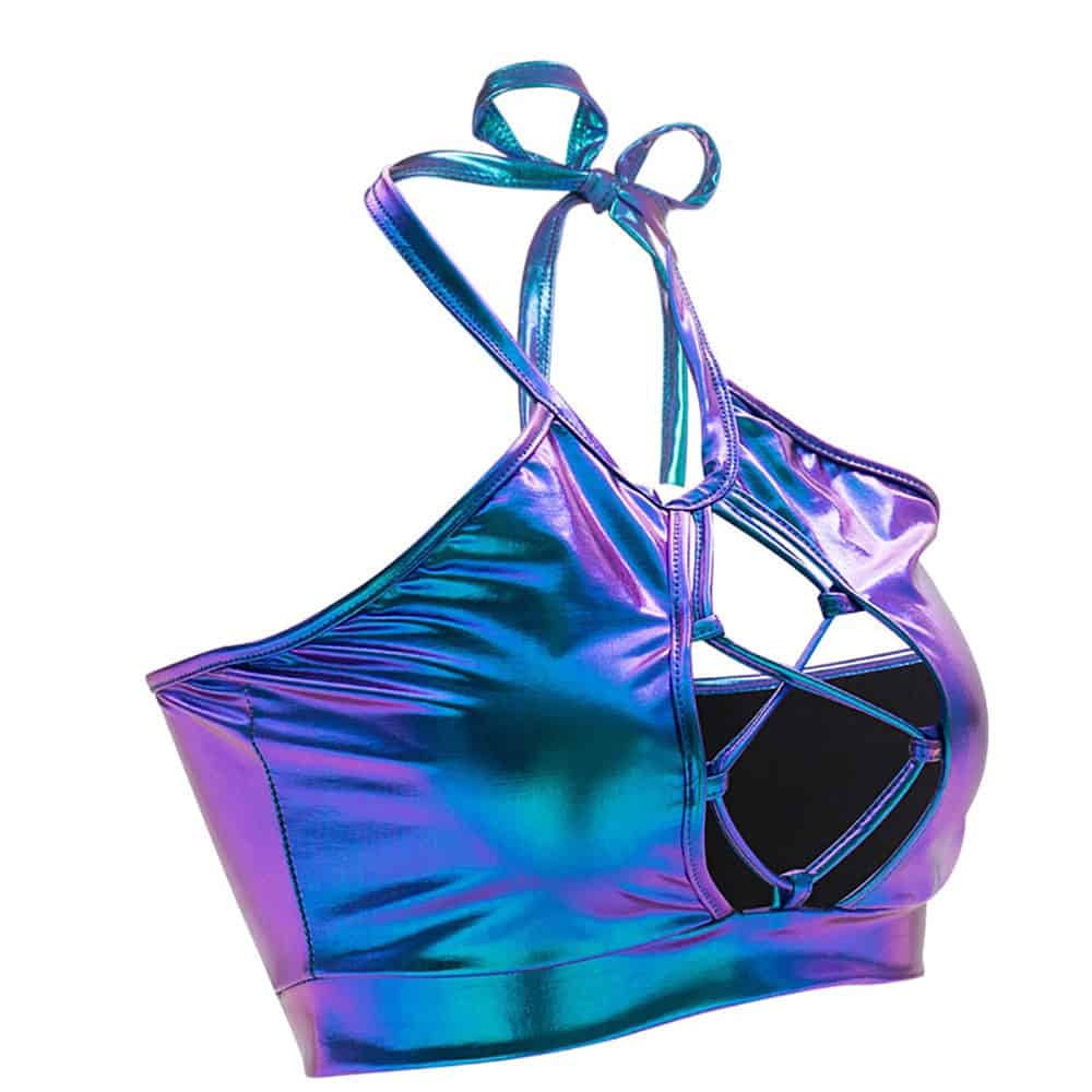 LASER HOLOGRAPHIC LACING SLEEVELESS CROP TOP