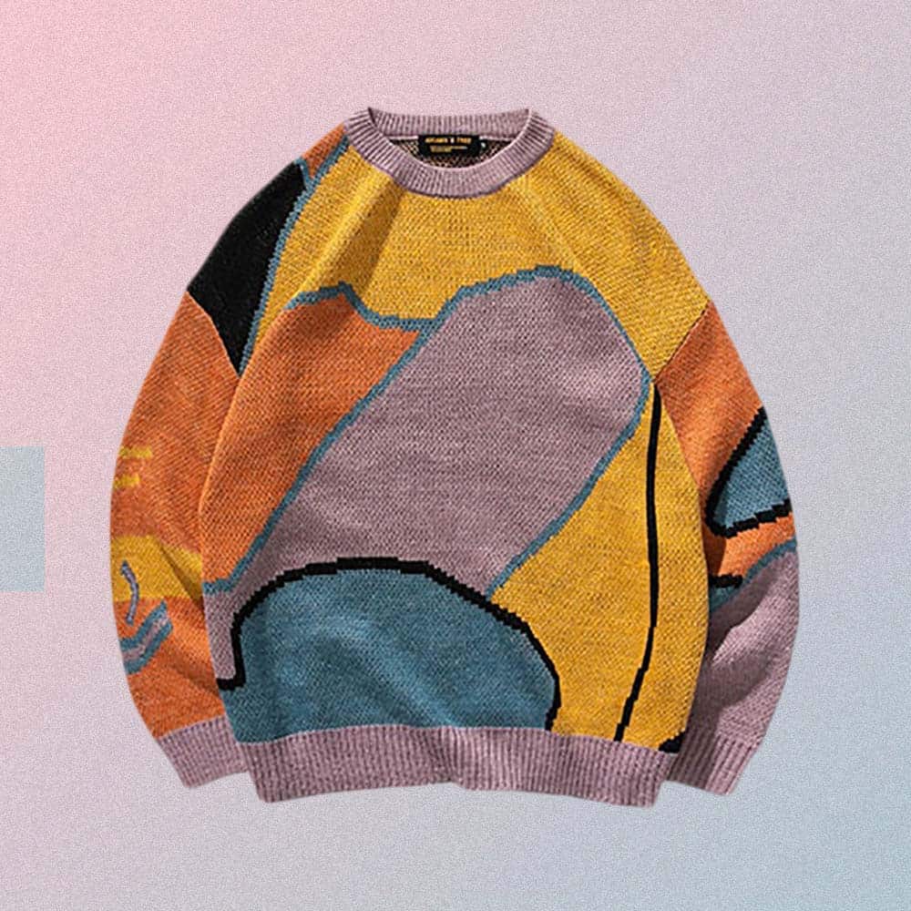 VINTAGE AESTHETIC MULTICOLOR PRINT LONG SLEEVE OVERSIZED SWEATER