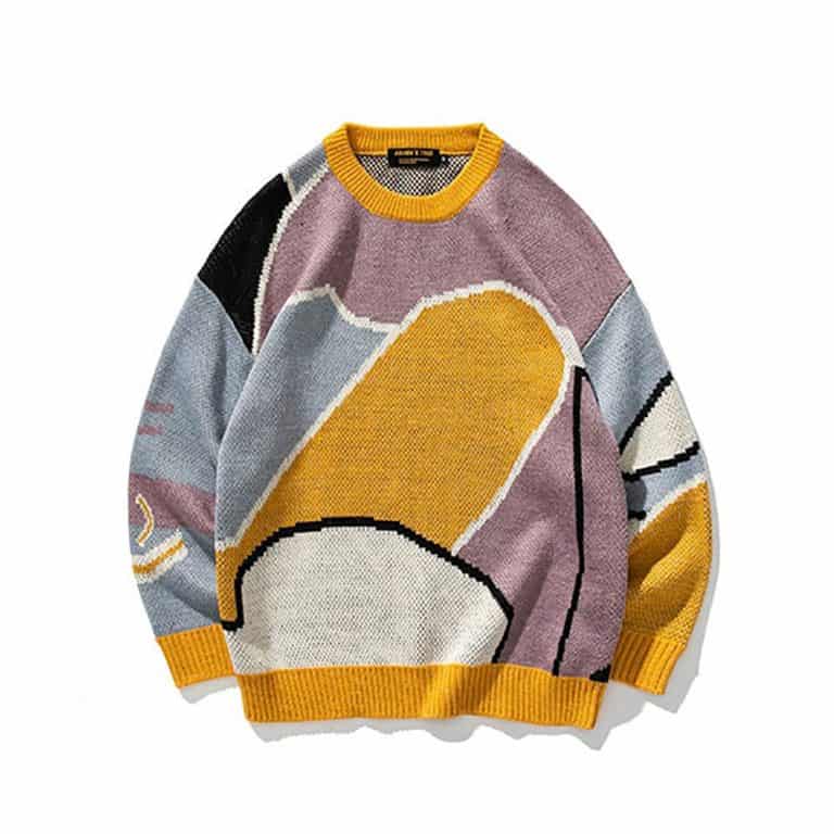 VINTAGE AESTHETIC MULTICOLOR PRINT LONG SLEEVE OVERSIZED SWEATER | Goth ...