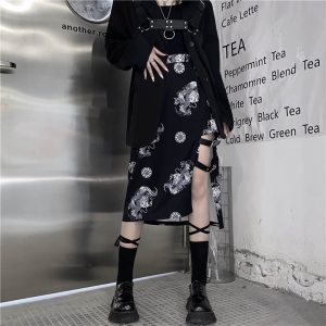 GOTHIC AESTHETIC MIDI SKIRT WITH BELTS | Goth Aesthetic Shop