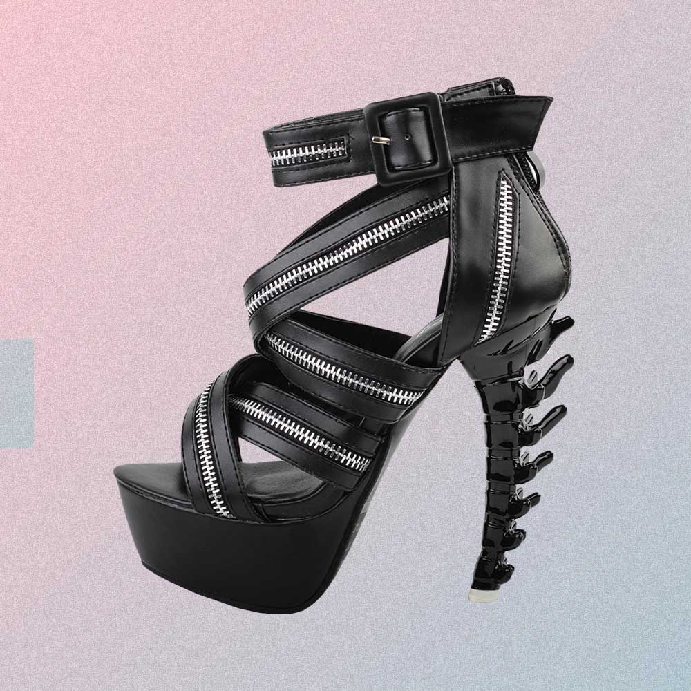 GOTHIC AESTHETIC SPINE HIGH HEEL ZIPPERS SANDALS