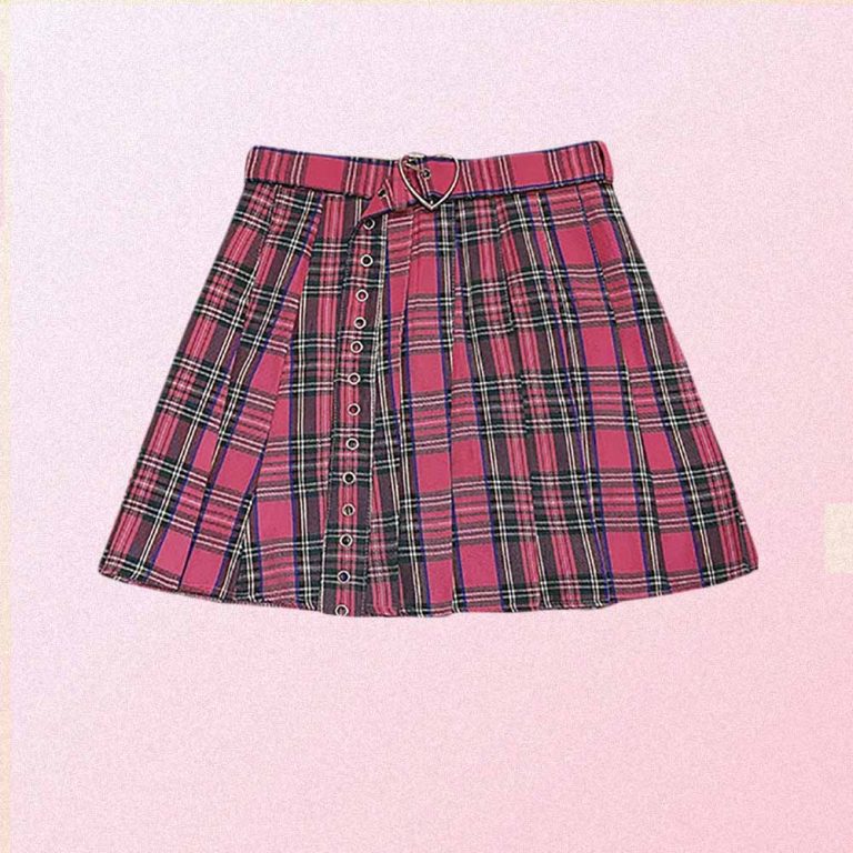 Pink Plaid Pleated Heart Belt Mini Skirt Goth Aesthetic Shop
