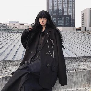VINTAGE AESTHETIC OVERSIZED CLASSIC JACKET WITH CHAIN | Goth Aesthetic Shop