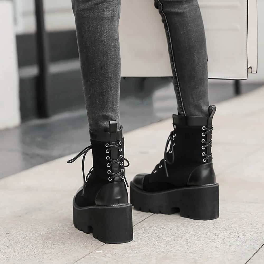 HIGH PLATFORM LACE UP ANKLE BOOTS