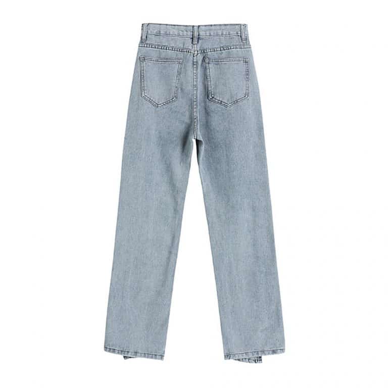 LIGHT BLUE HIGH WAIST LOOSE JEANS WITH SLITS | Goth Aesthetic Shop