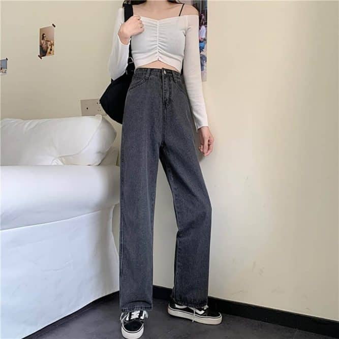GREY WIDE FREE VINTAGE AESTHETIC JEANS | Goth Aesthetic Shop