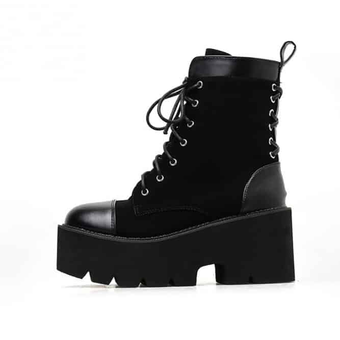HIGH PLATFORM LACE UP ANKLE BOOTS | Goth Aesthetic Shop
