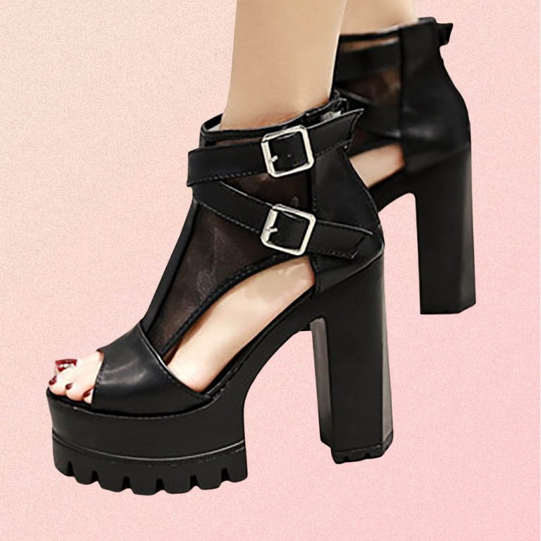 BLACK HIGH HEEL PLATFORM SANDALS WITH BELTS | Goth Aesthetic Shop