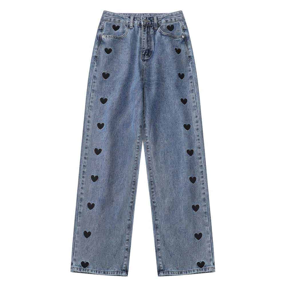 EMBROIDERY HEARTS OVERSIZED HIGH WAIST JEANS