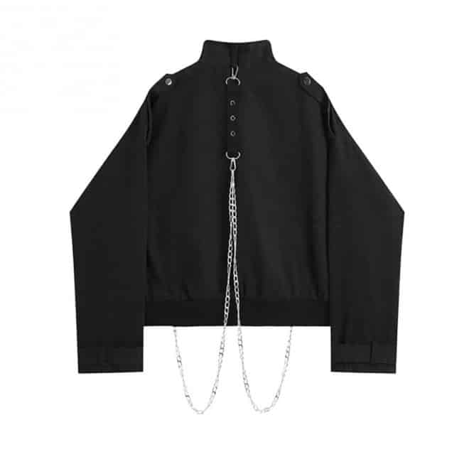 BLACK GOTH AESTHETIC DENIM JACKET WITH CHAINS | Goth Aesthetic Shop