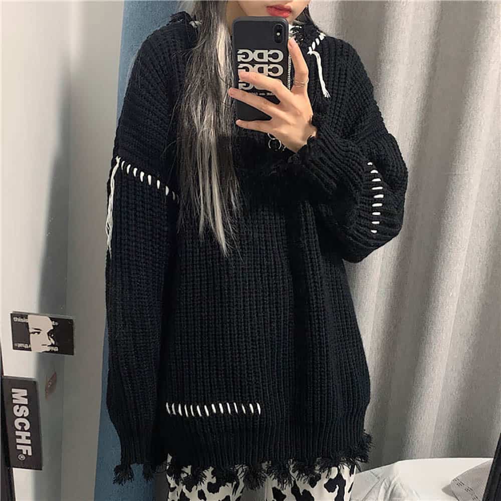VINTAGE AESTHETIC LONG SLEEVE OVERSIZED KNITTED SWEATER