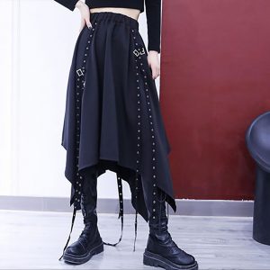 Asymmetric Loose Goth Aesthetic Skirt With Straps | Goth Aesthetic Shop