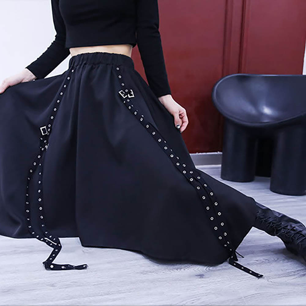 ASYMMETRIC LOOSE GOTH AESTHETIC SKIRT WITH STRAPS