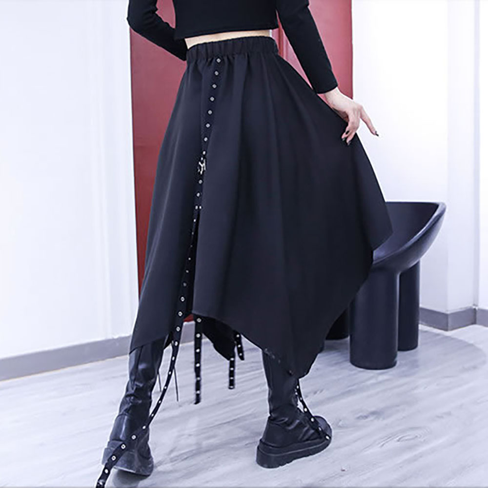 ASYMMETRIC LOOSE GOTH AESTHETIC SKIRT WITH STRAPS