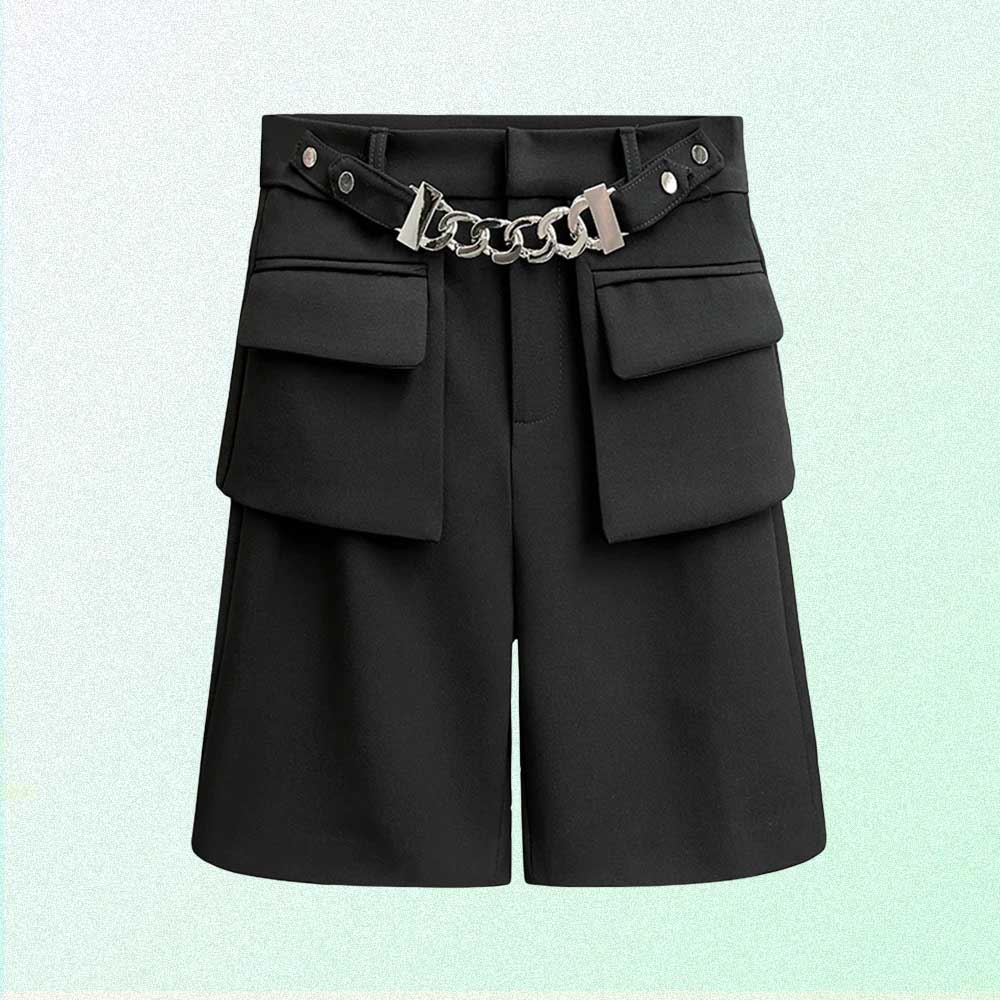 BLACK AESTHETIC LOOSE PANTS WITH POCKETS & CHAIN WAIST