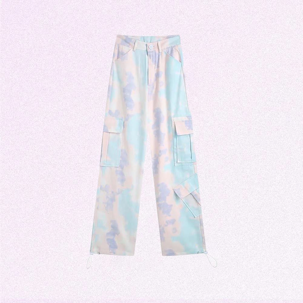 PASTEL TIE-DYE LOOSE PANTS WITH POCKETS