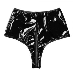 Black Goth Aesthetic Latex Tight Shorts With Zippers | Goth Aesthetic Shop