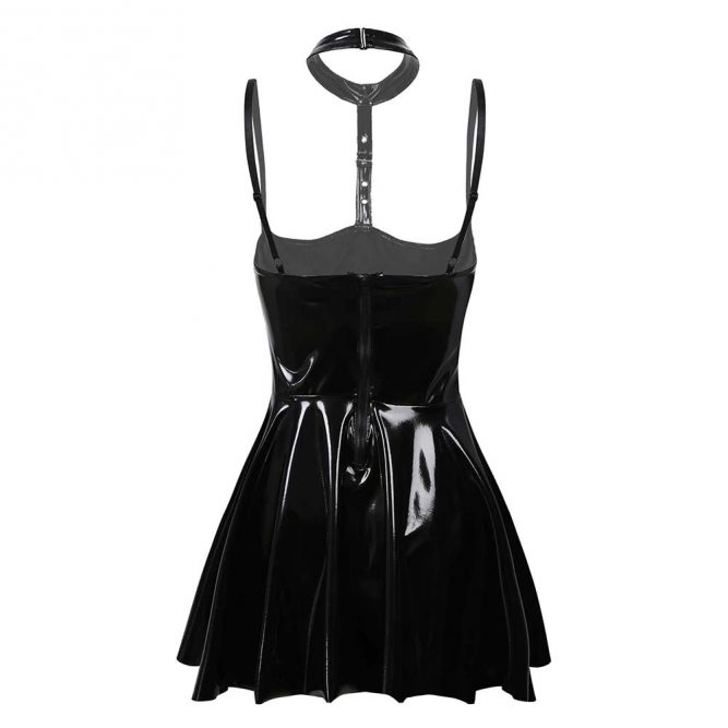 Black Goth Aesthetic Neck Strap Latex Dress | Goth Aesthetic Shop