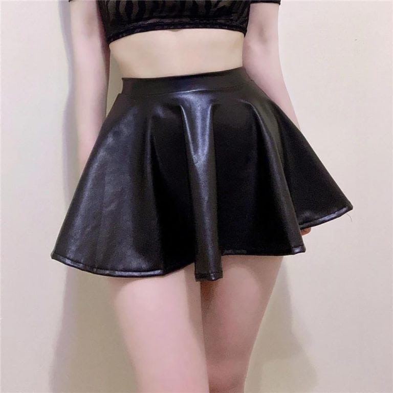 Black Goth Aesthetic Pleated Latex Mini Skirt | Goth Aesthetic Shop