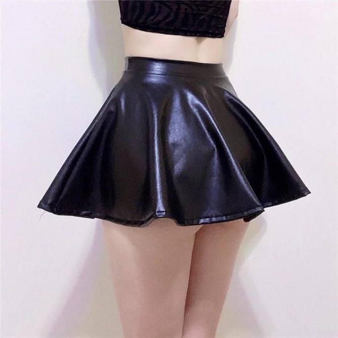 Black Goth Aesthetic Pleated Latex Mini Skirt | Goth Aesthetic Shop