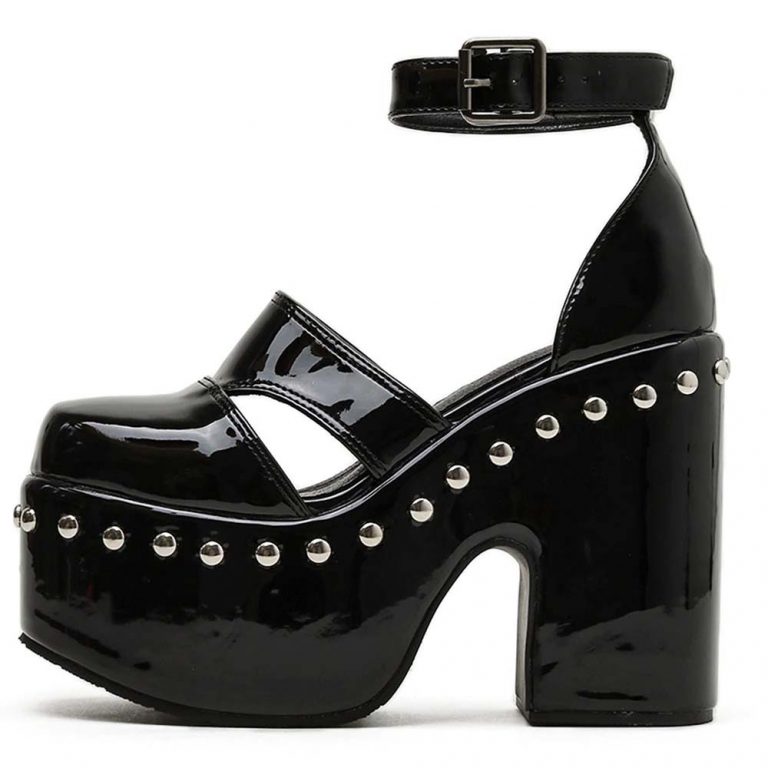 Black Latex Goth Aesthetic Studded Sandals | Goth Aesthetic Shop