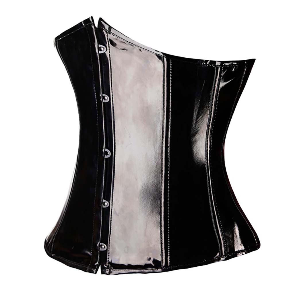 BLACK LATEX GOTH AESTHETIC LACE UP AND STUDDED BUTTONS CORSET
