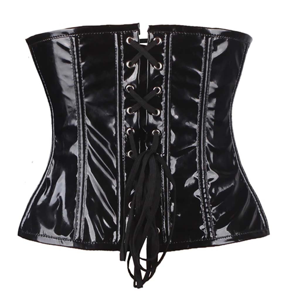 BLACK LATEX GOTH AESTHETIC LACE UP AND ZIPPER CORSET