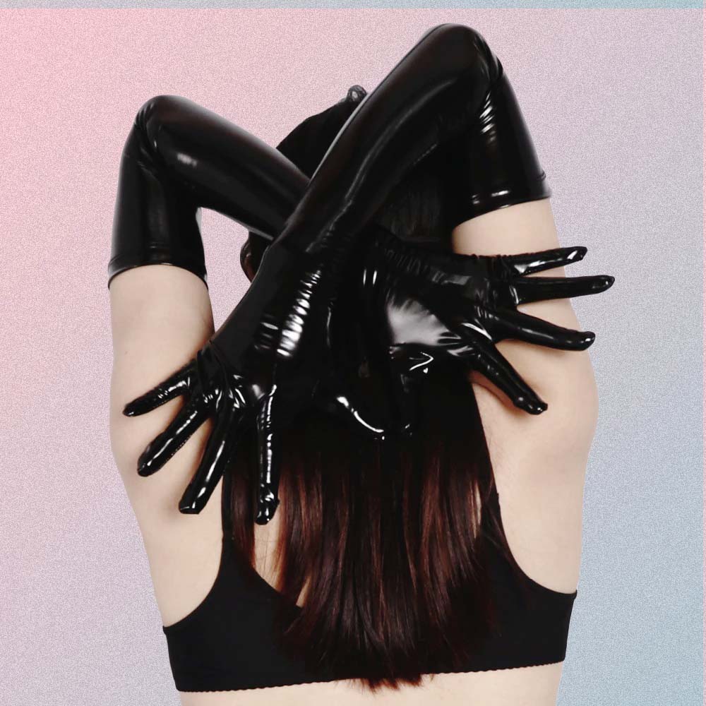BLACK LATEX GOTH AESTHETIC SEXY WET LOOK LONG GLOVES