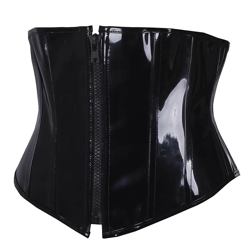 BLACK LATEX GOTH AESTHETIC ZIPPER AND LACE UP CORSET