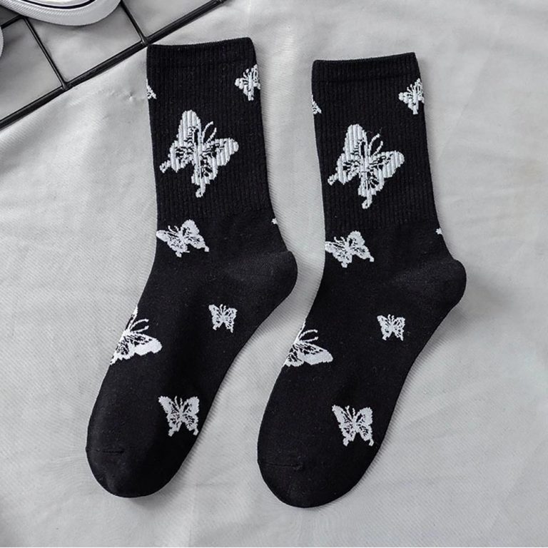 Butterflies Print White Aesthetic Socks | Goth Aesthetic Shop