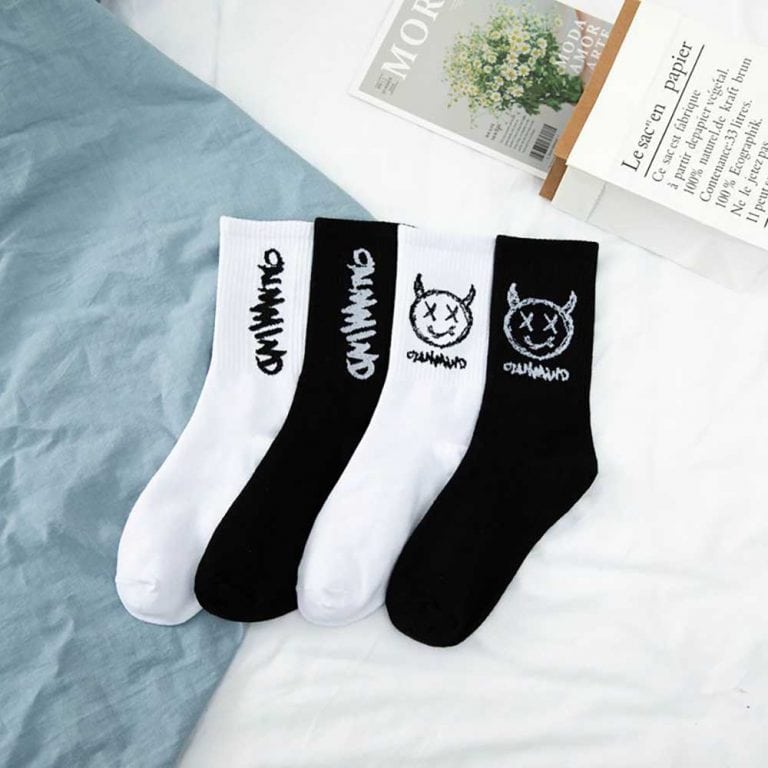 Dazed Head Print Black Aesthetic Skate Socks | Goth Aesthetic Shop