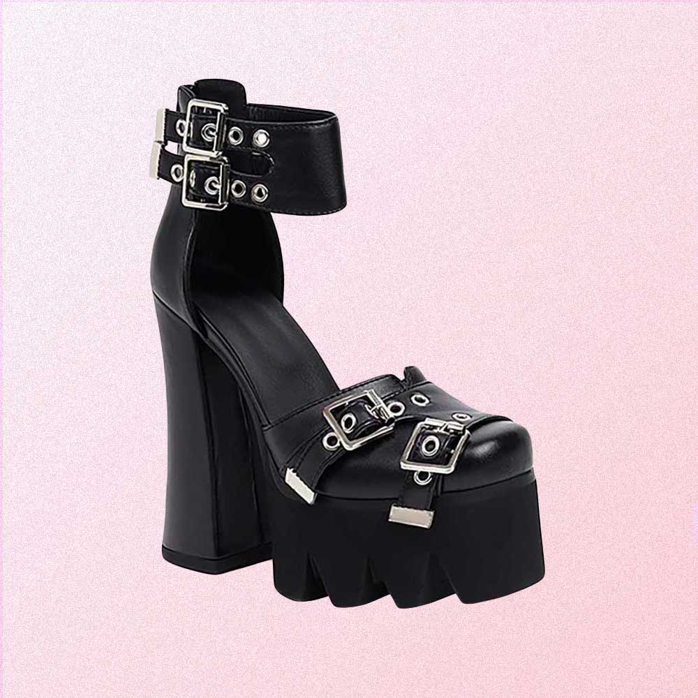 HIGH HEEL BLACK GOTH AESTHETIC STRAPPY SANDALS