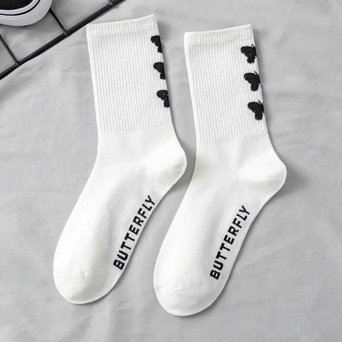 Butterflies And Letter Print White Aesthetic Socks | Goth Aesthetic Shop
