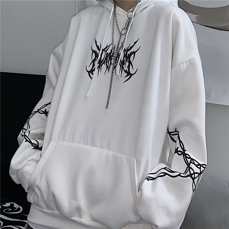 WHITE BARBED WIRE PRINT HOODIE