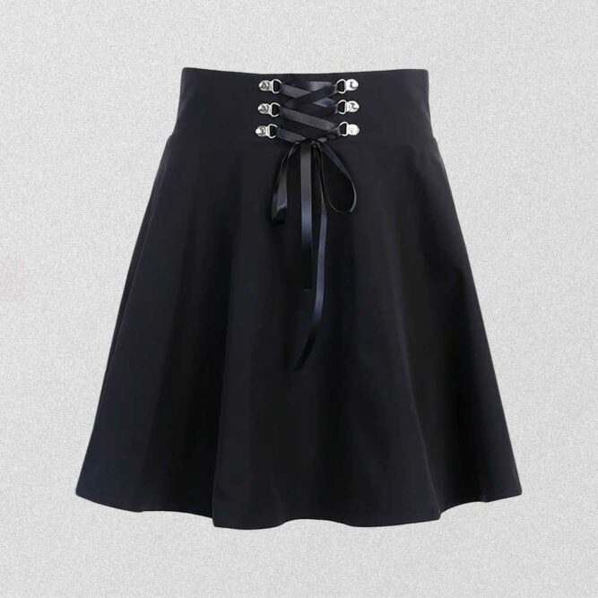 BLACK GOTH AESTHETIC HIGH WAIST LACE UP SKIRT