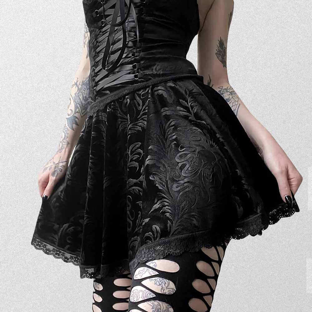 Black Goth Aesthetic Lace Velvet Mini Skirt  Goth Aesthetic Shop