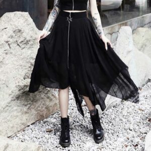 PENTAGRAM ZIPPER BLACK LONG GOTH AESTHETIC SKIRT | Goth Aesthetic Shop