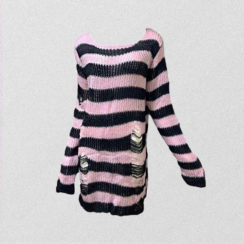 PINK PASTEL GOTH AESTHETIC FREDDY'S STRIPED SWEATER